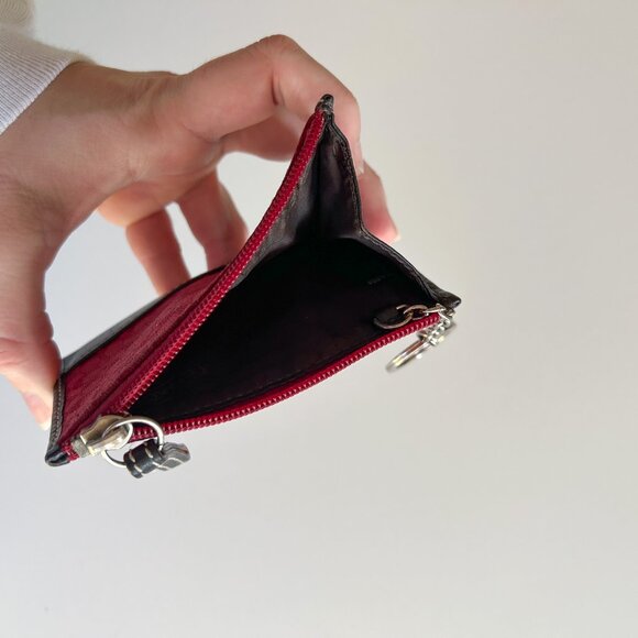 Vintage Y2K Coach Dark Red Signature Black Leather Mini Skinny Wallet Keychain - Picture 8 of 9